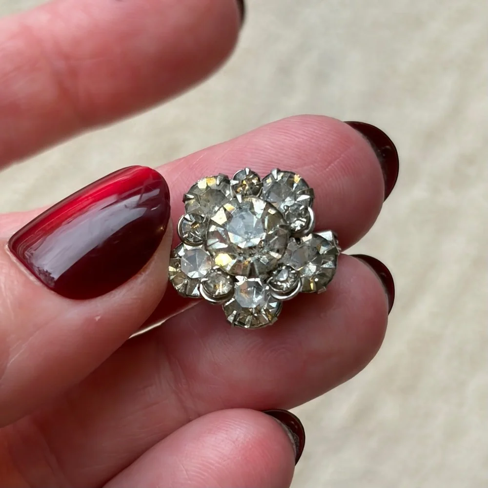 Vintage Silver Crystal Flower Brooch
